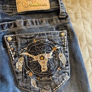Grace Blue Jeans with Ornate Embroidery and Western Flair